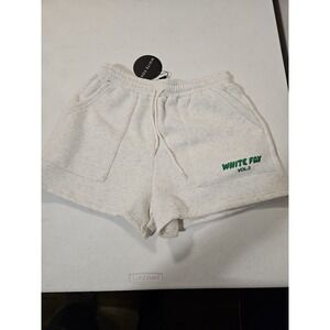 White Fox Sweat Shorts Womens Grey Vol 3 Green Puff Logo Lounge NWT Size Medium